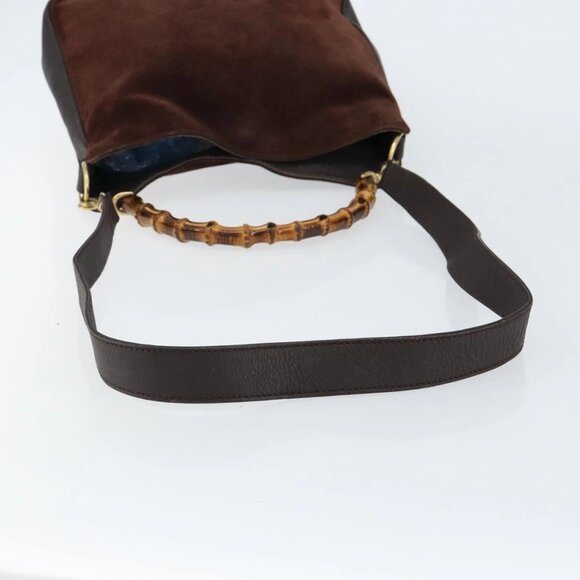GUCCI Bamboo Shoulder Bag Suede 2way Dark Brown Gold Auth - Picture 8 of 16